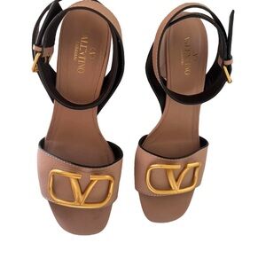 Valentino Women's Beige Sandals with Gold Buckle